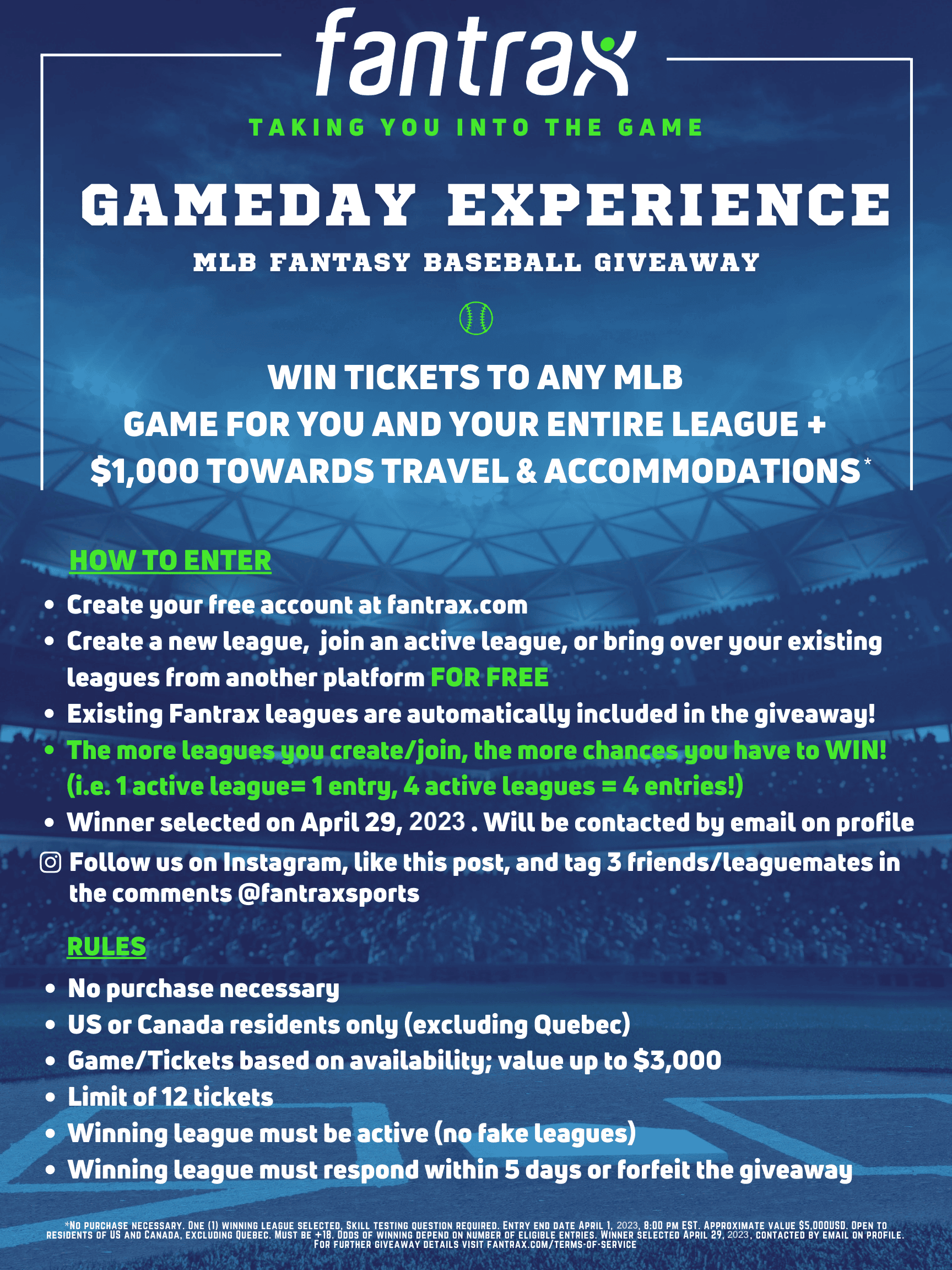 2022 FANTRAX baseball giveaway rule sheet
